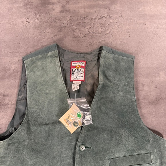 Looney Tunes Taz Tasmanian Devil Green Suede Leather Vest Mens Small NWT Vintage - Picture 3 of 8